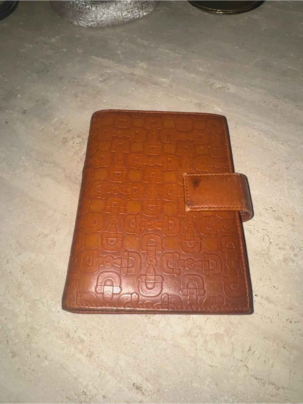 Gucci Cognac Leather Planner with Embossed Monogram